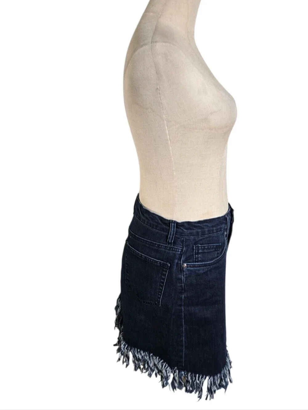 VENUS Dark Wash Denim MINI Skirt with Fringe